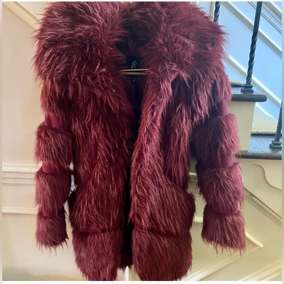 Rachel Zoe upscale wine colored faux fur jacket, 3/4 length 🍷 - Picture 14 of 15